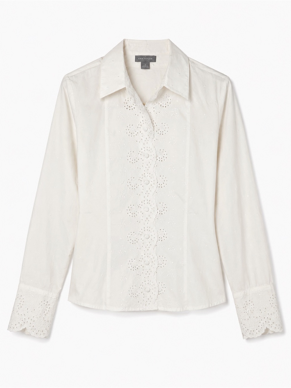 Vintage Ann Taylor White Eyelet Embroidered Cotton Blouse 4